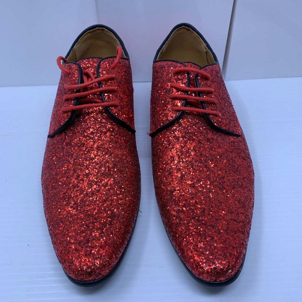 Dobell Mens 11 Red Glitter Sparkle Lace Up Formal Derby Dress Shoes New